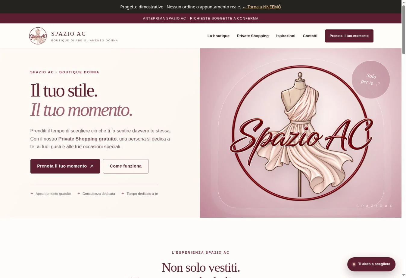 Schermata dimostrativa Boutique Arianna
